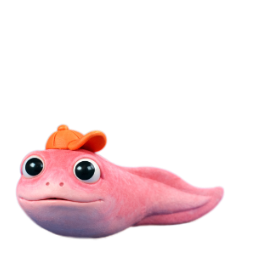 The Tadpole Hero - a cute pink tadpole wearing an orange cap